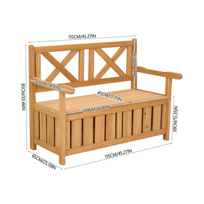 Outdoor Wooden Storage Bench with Backrest