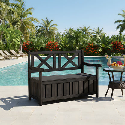 Outdoor Wooden Storage Bench with Backrest