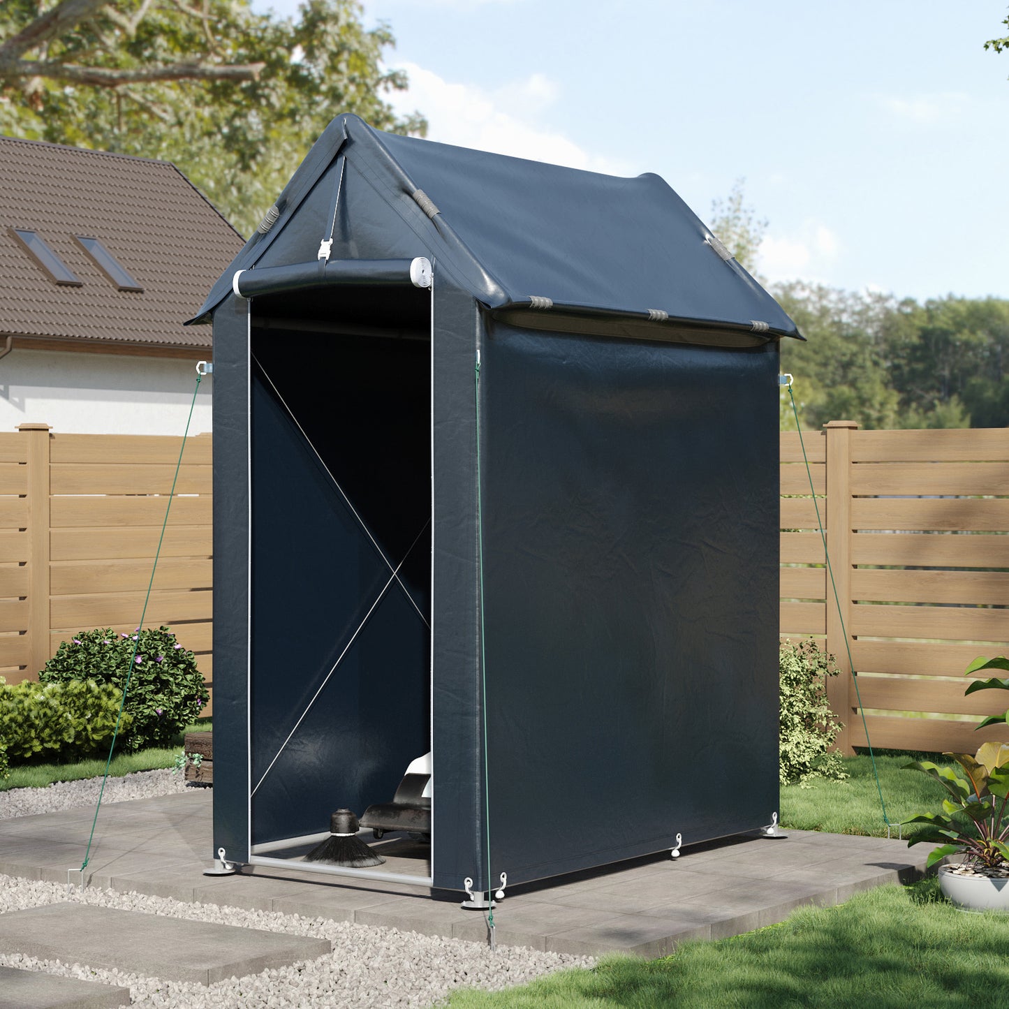 Dark Grey Outdoor Storage Shelter with Waterproof PE Cover