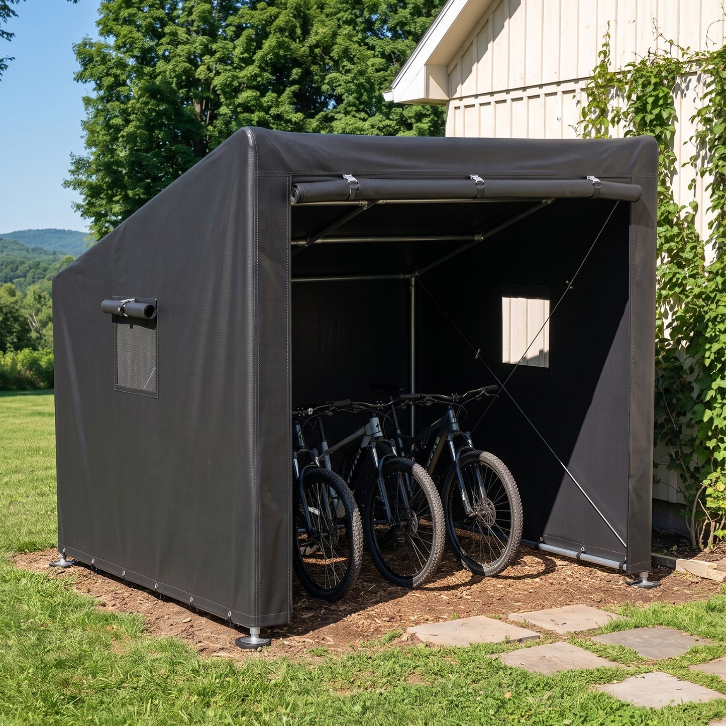 Large Outdoor Bicycle Storage Shed with Waterproof PE Fabric