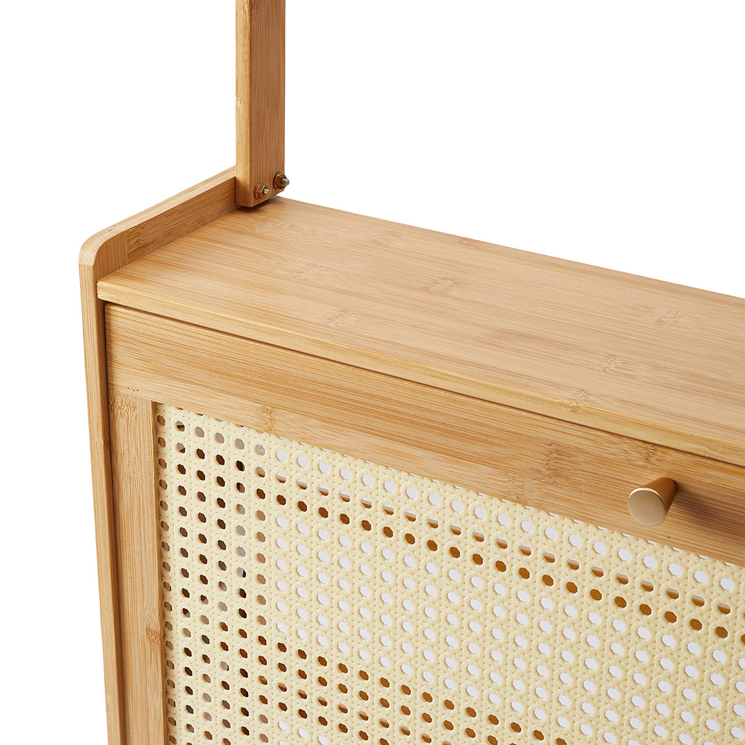 Bamboo Entryway Shoe Cabinet with Double-Row Hooks & Flip-down Shoe Trays