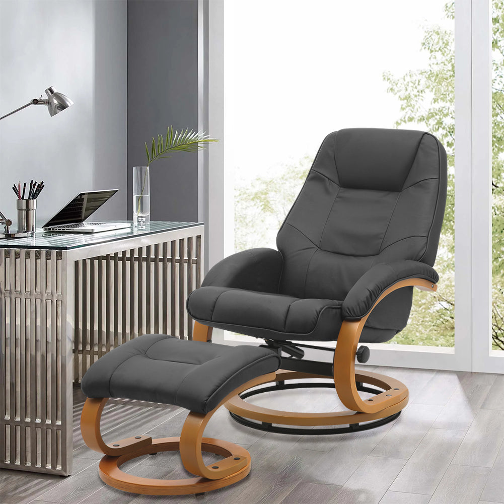 Black Ergonomic Executive Office Reclining Chair with Footstool