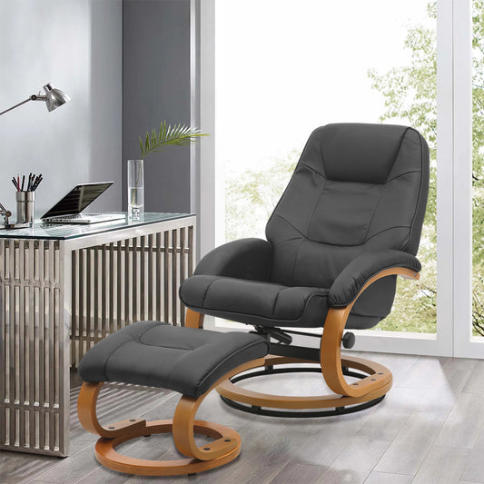 Black Ergonomic Executive Office Reclining Chair with Footstool