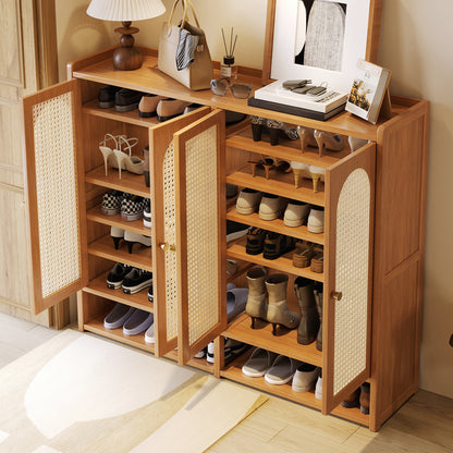 Modern Shoe Storage Cabinet with Rattan-Effect 4 Doors