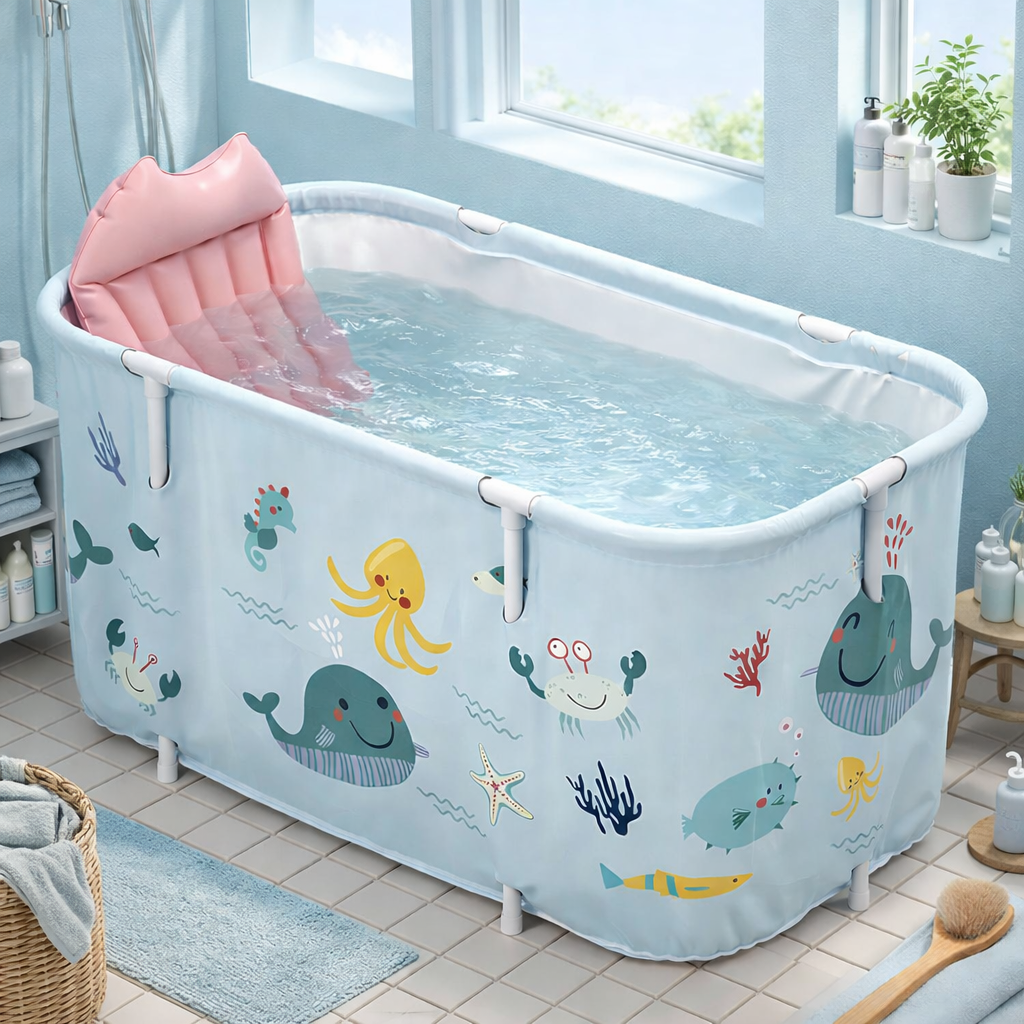 Large Portable Folding Bathtub with Cushion