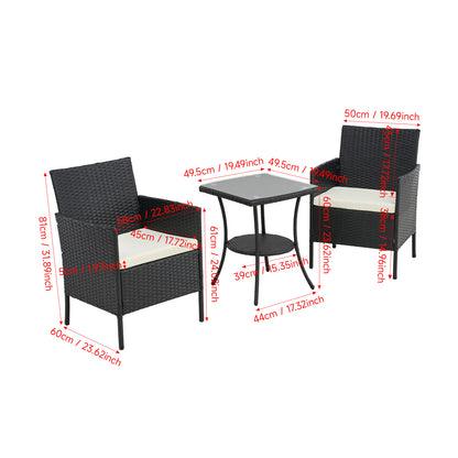 3-Piece PE Rattan Wicker Garden Furniture Bistro Set