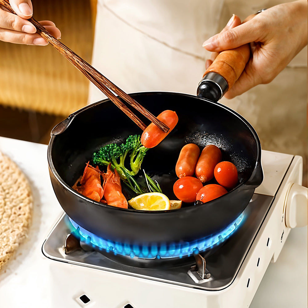 Frying Pan with Wooden Handle