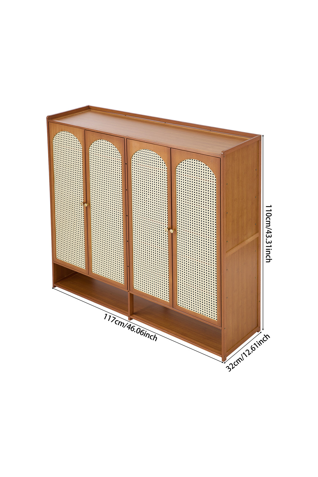 Modern Shoe Storage Cabinet with Rattan-Effect 4 Doors