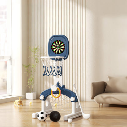 5-in-1 Kids Basketball Hoop with Basketball, Football, Golf, Ring Toss and Dartboard Playset