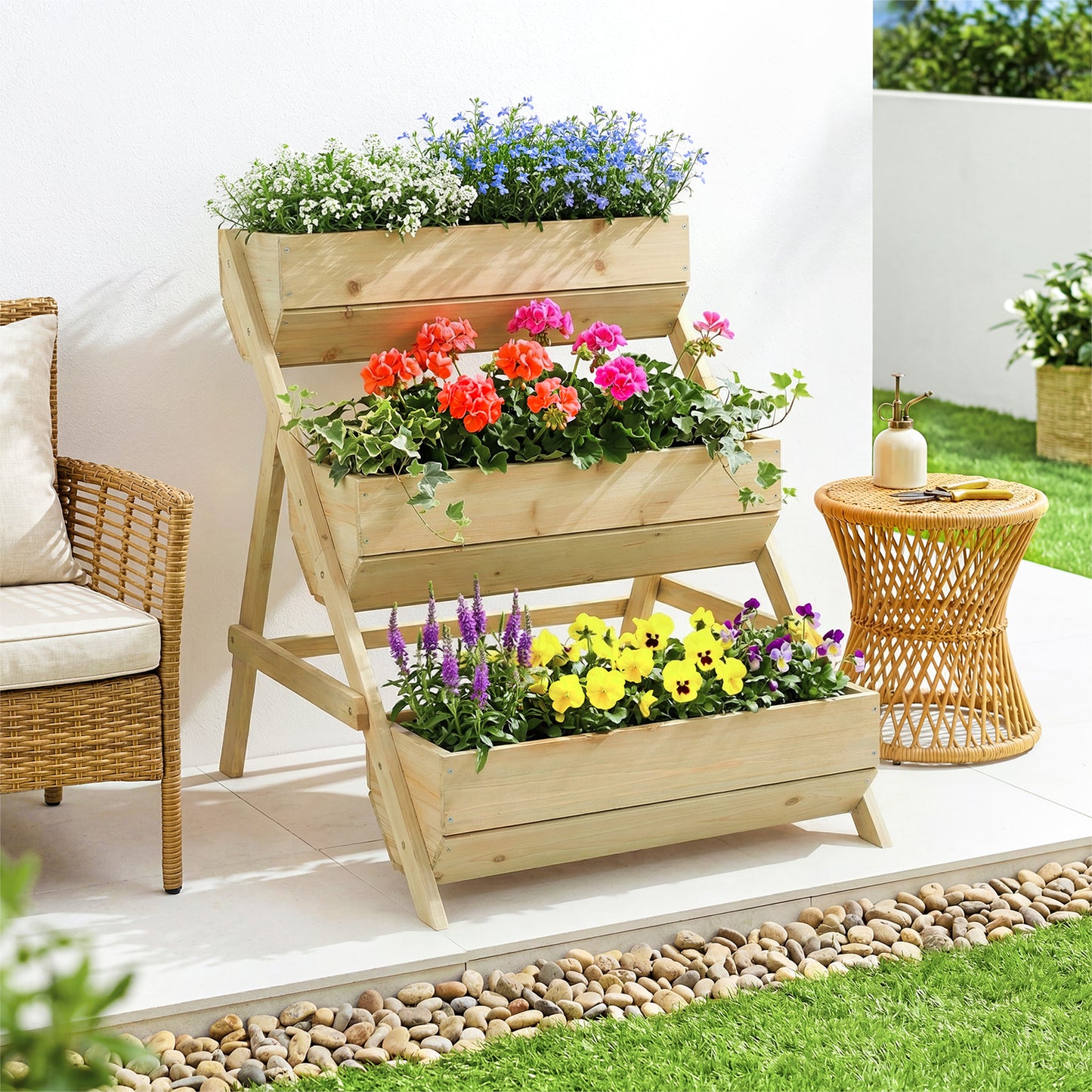 3-Tier Wooden Planter Box with Drainage Holes