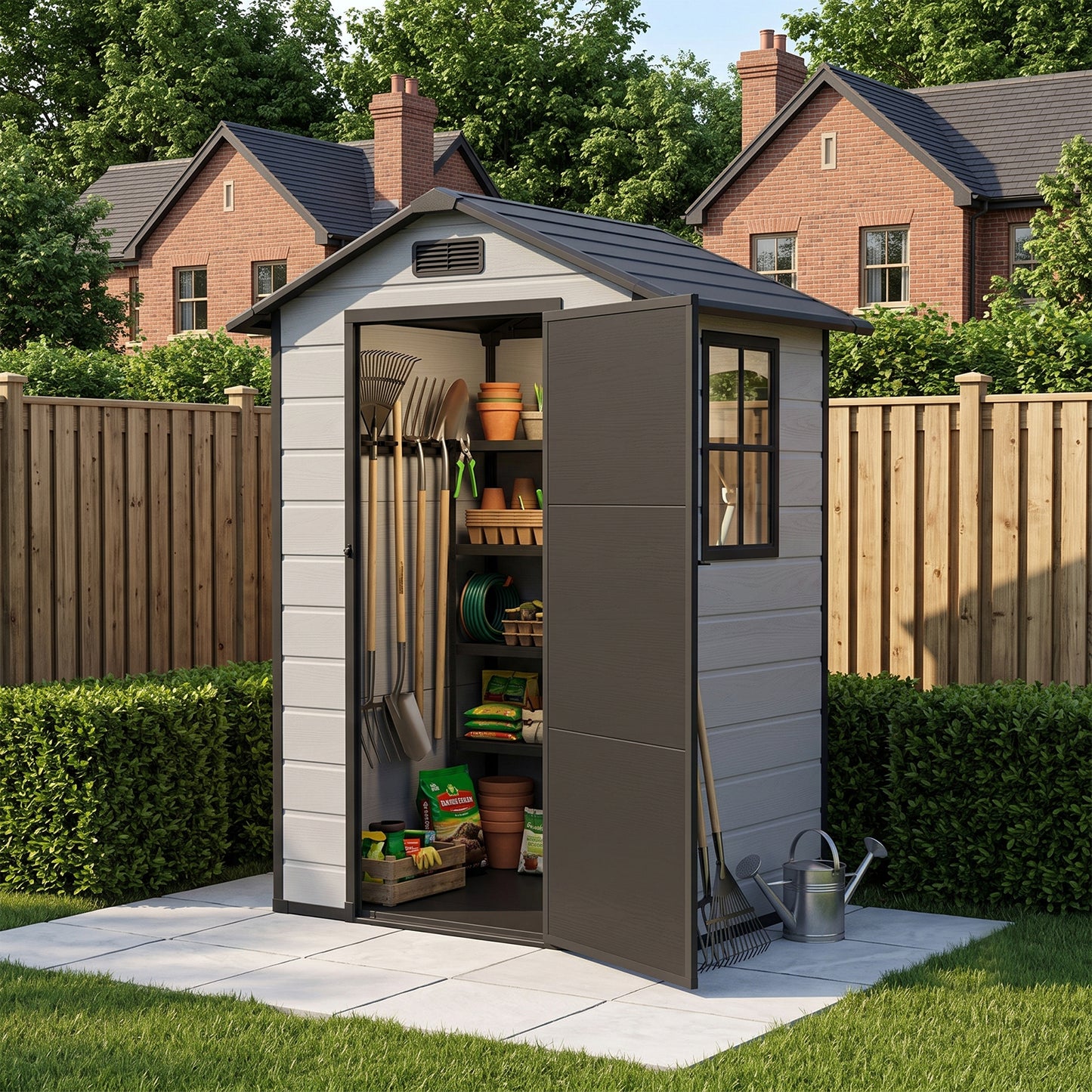 4.4 x 3.4FT Garden Plastic Storage Shed with Lockable Hinge Door