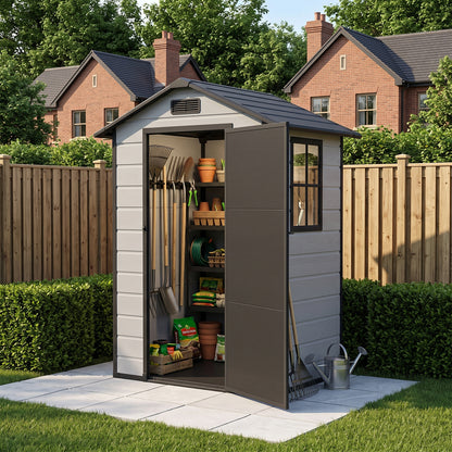 4.4 x 3.4FT Garden Plastic Storage Shed with Lockable Hinge Door
