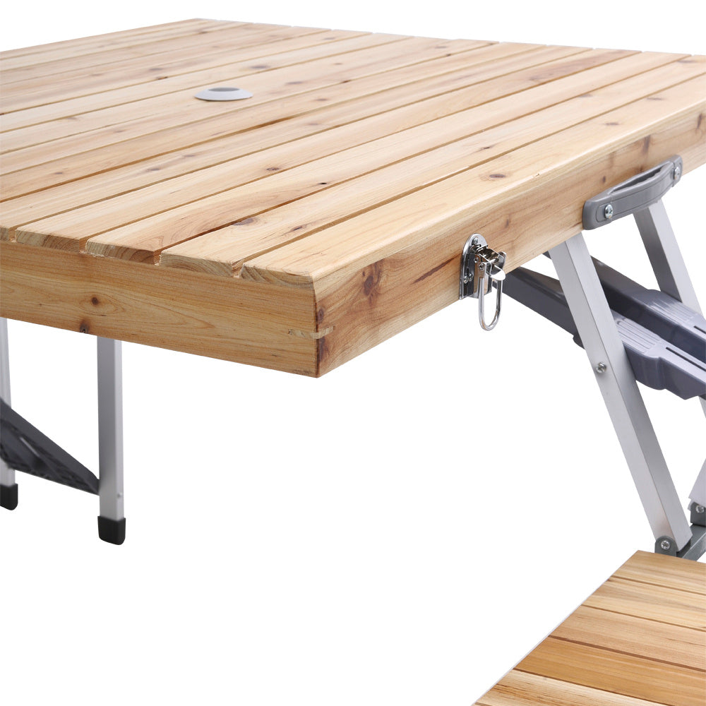 Outdoor Solid Wood Foldable Table Benches Set