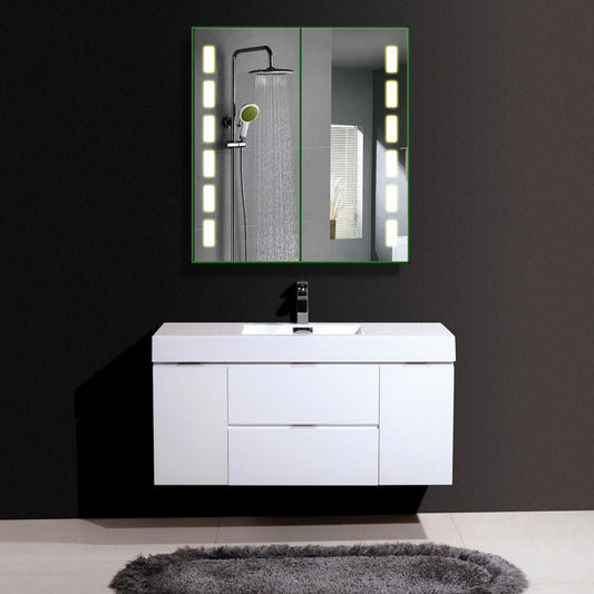 Double Door Bathroom Mirror Cabinet with LED Lighting