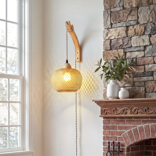 Bamboo Lampshade E27 Wall Light