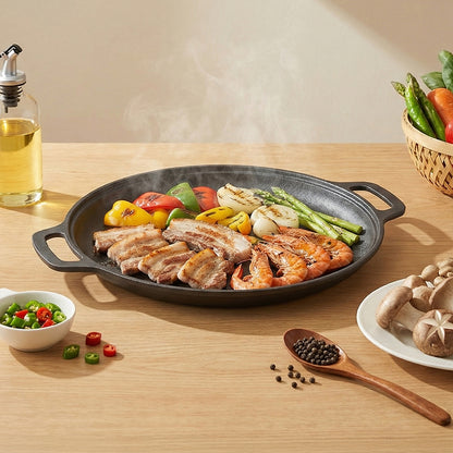 Pre-Seasoned Round Dual-Handle Cast Iron Grill Pan