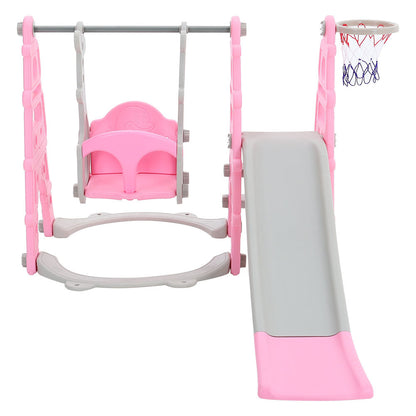 Blue/Pink Kids Toddler Swing and Slide Set with Basketball Hoop