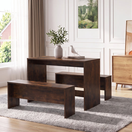 Retro Dining Table Set with 2 Stools