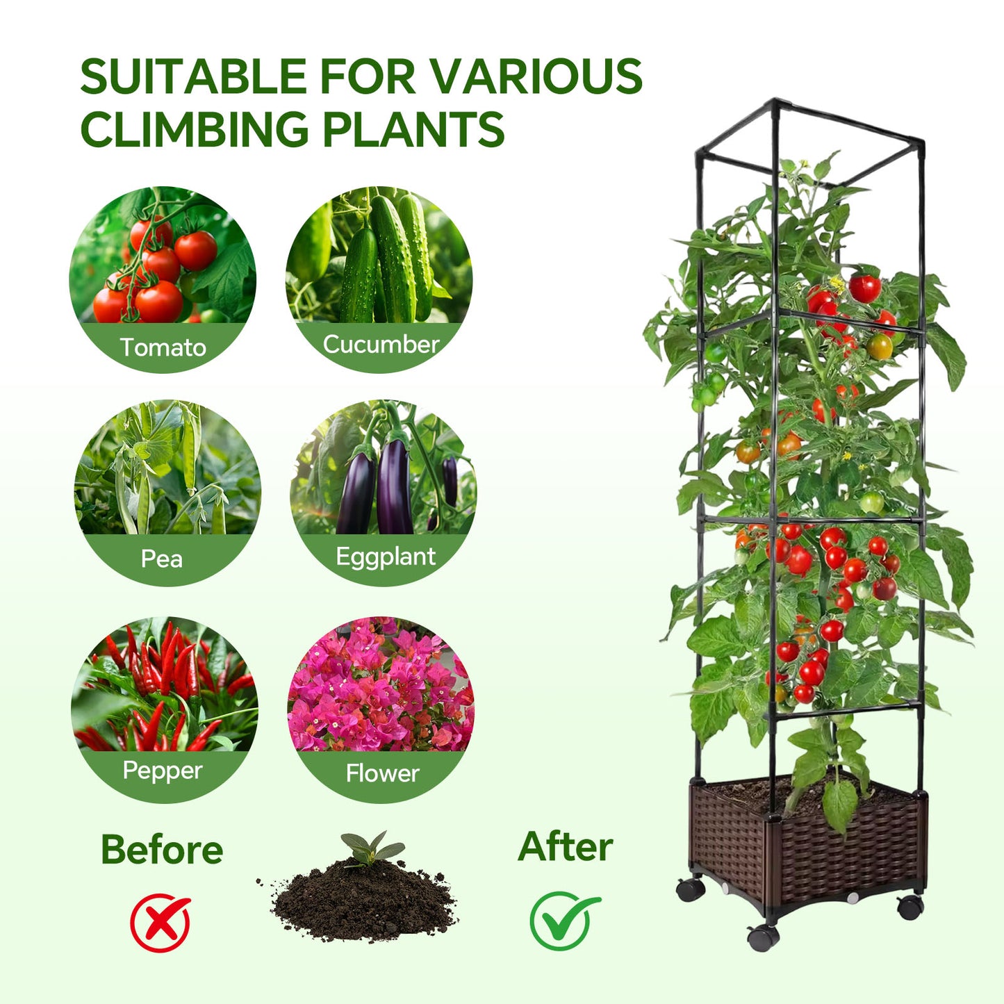 Rolling Planter Box with Trellis