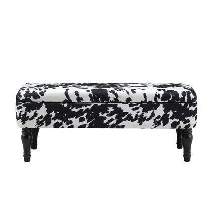 Cow Print Velvet Upholstered Storage Bench