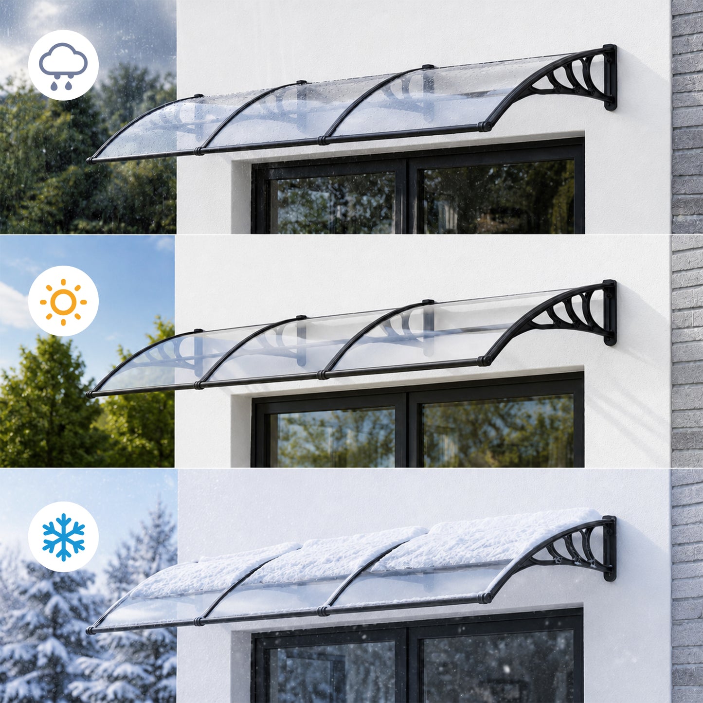 Transparent Outdoor Door Canopy Window Awning with Drainage Channel