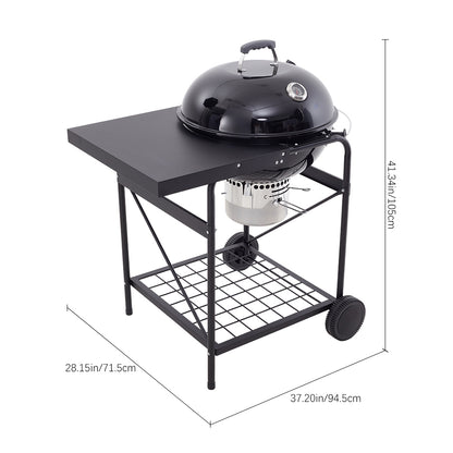 Outdoor Round Charcoal Grill with Side Table