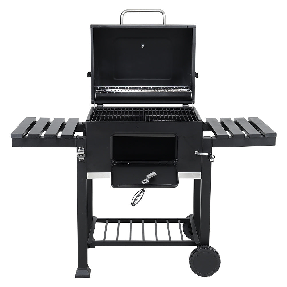 138CM Wide Charcoal BBQ Grill with Side Shelves