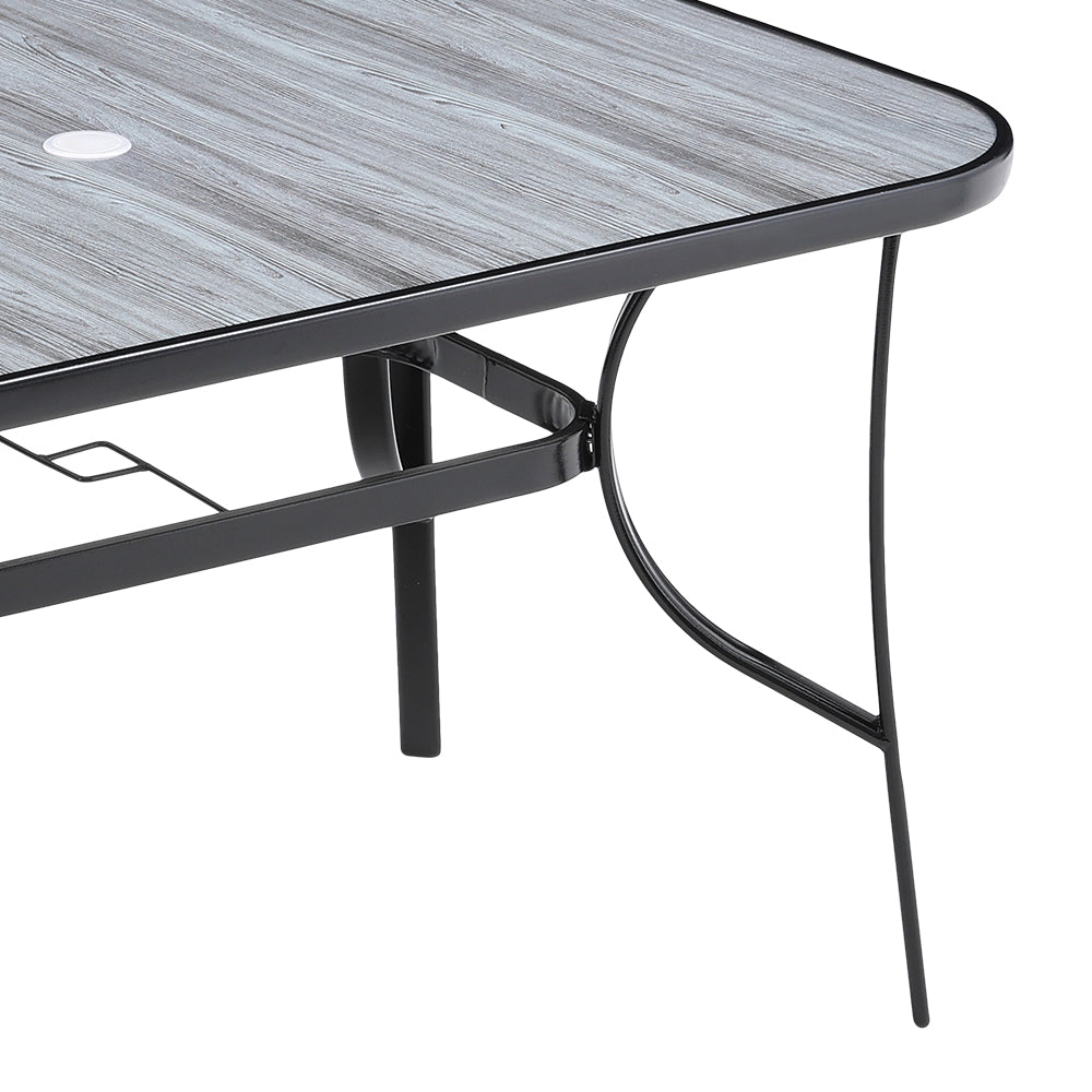 Garden Tempered Glass Wood Grain Coffee Table With Parasol Hole
