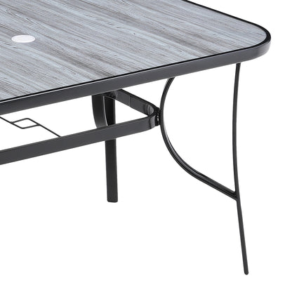 Garden Tempered Glass Wood Grain Coffee Table With Parasol Hole