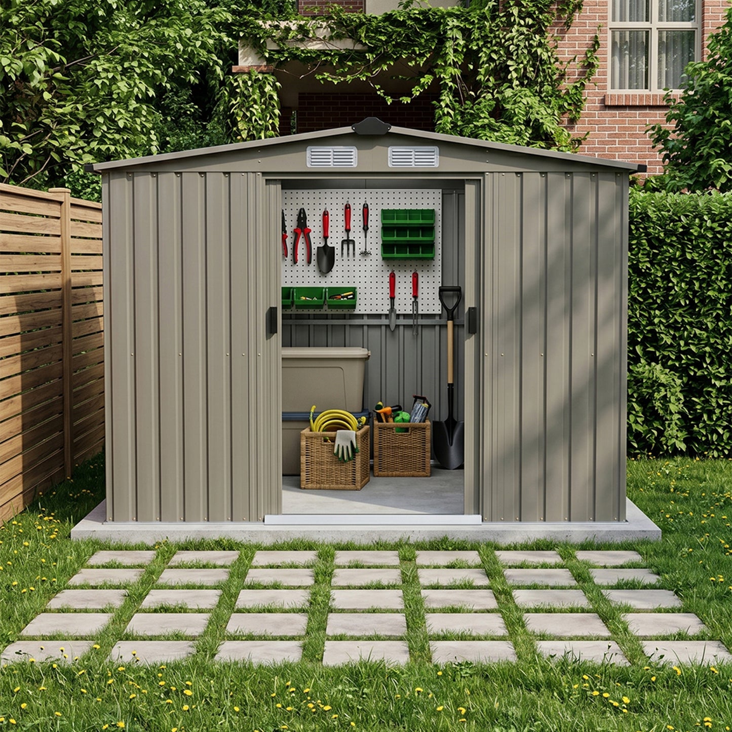 8x6 FT Large Metal Garden Tool Storage Shed