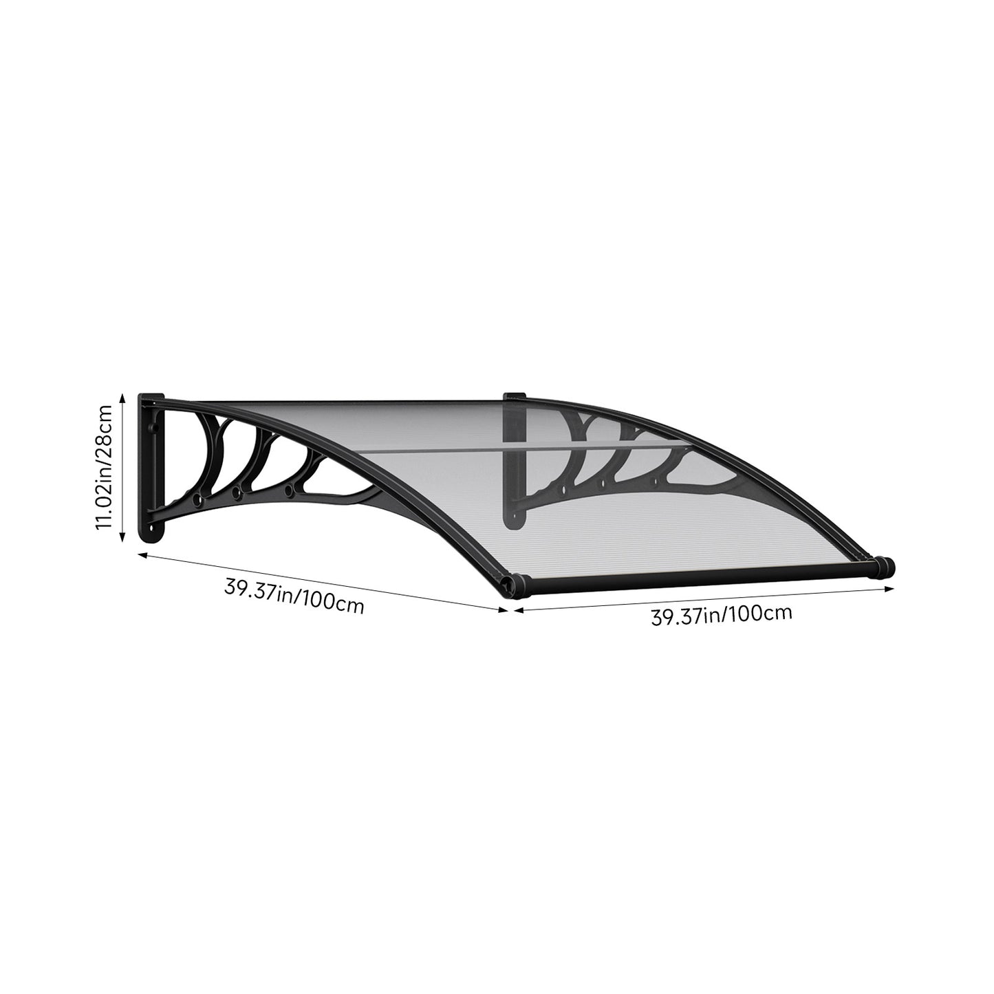 Black Outdoor Door Canopy Window Awning with Drainage Channel