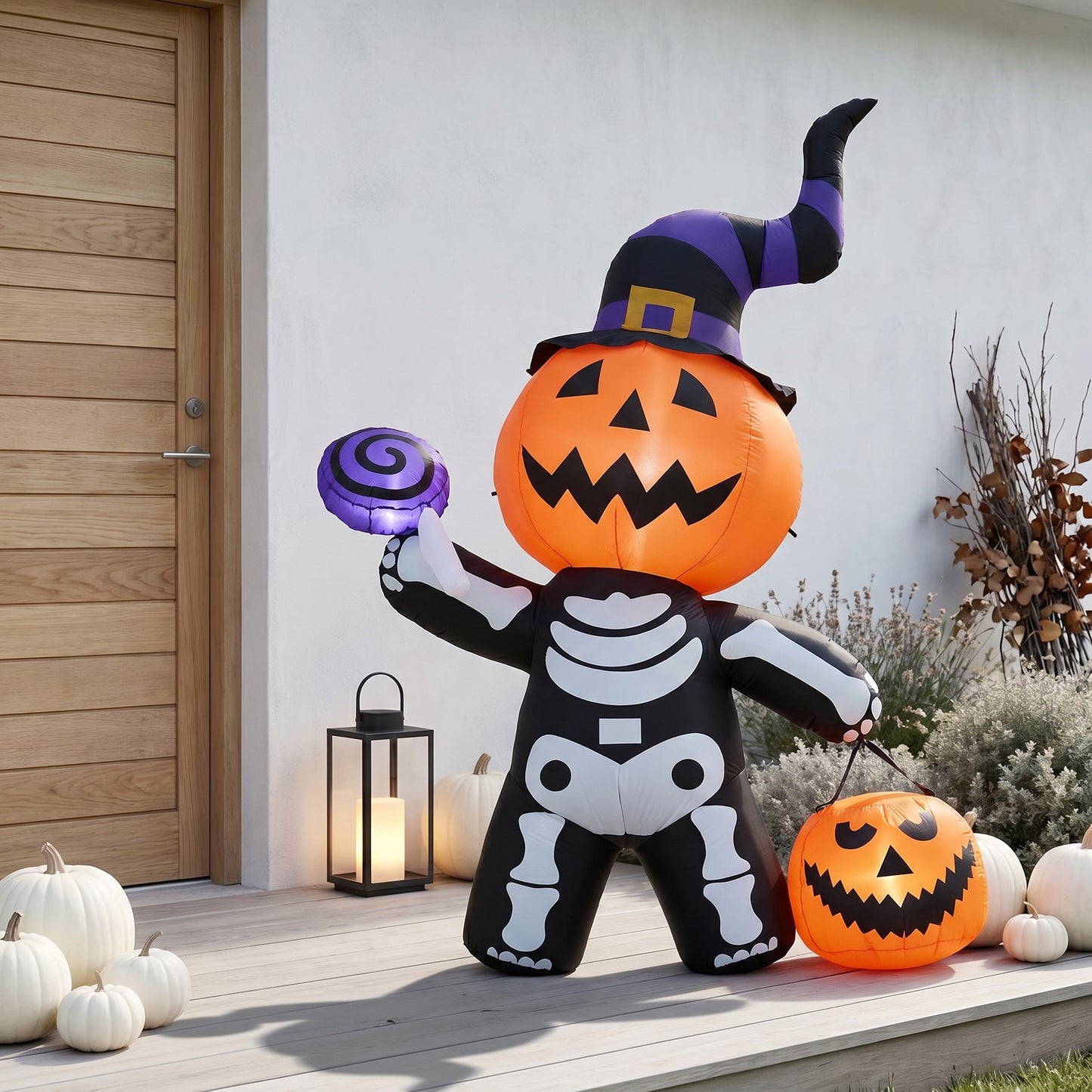 8FT Halloween Inflatable Pumpkin-Headed Skeleton Decoration with Built-in Lights