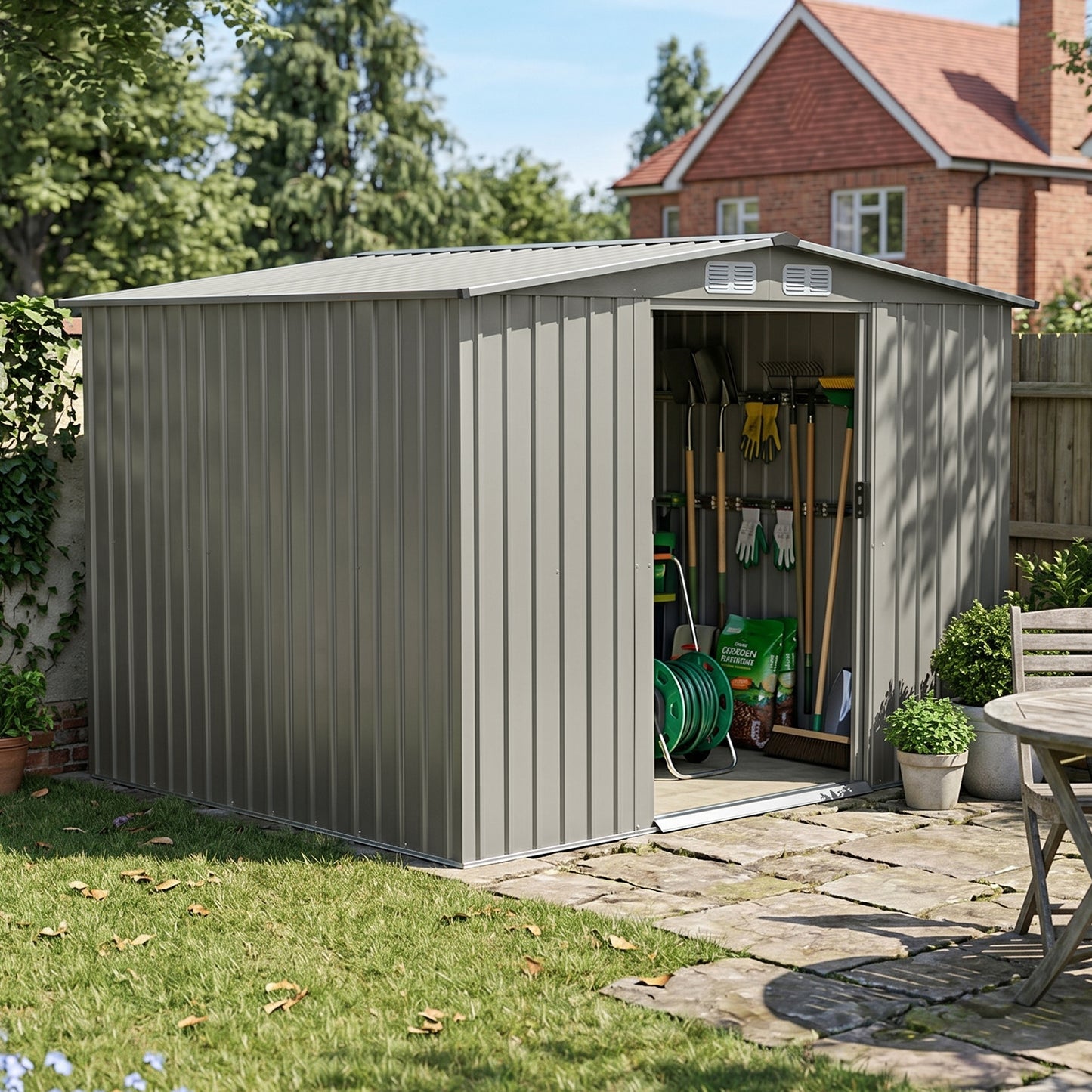 8x6 FT Large Metal Garden Tool Storage Shed