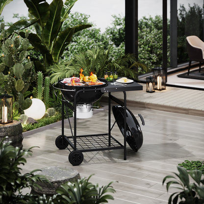 Outdoor Round Charcoal Grill with Side Table