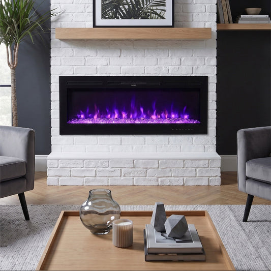60 Inch Recessed & Wall Mounted Electric Fireplace with Remote