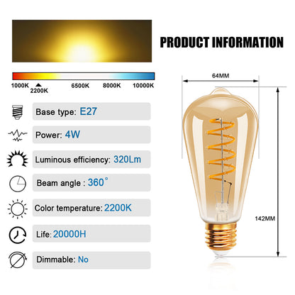 1 Piece E27 Vintage Edison LED Filament Light Bulbs - 4W/2200K Warm White