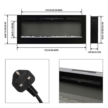 60 Inch Recessed & Wall Mounted Electric Fireplace with Remote