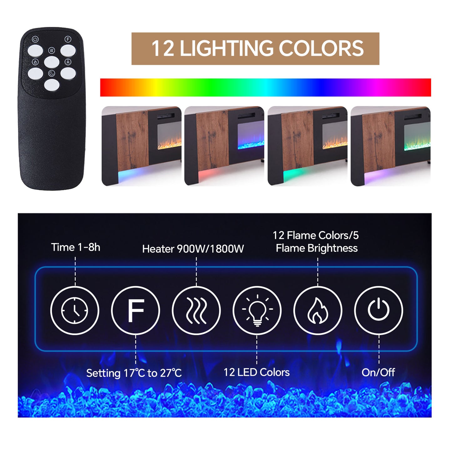 Recessed Electric Fireplace TV Stand with Remote Control