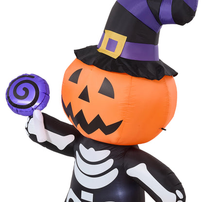 8FT Halloween Inflatable Pumpkin-Headed Skeleton Decoration with Built-in Lights