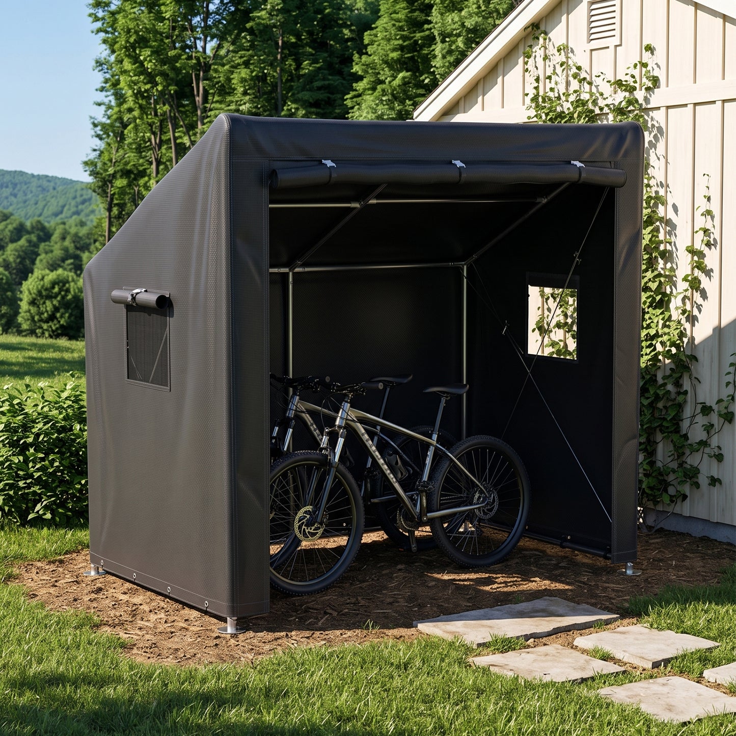 Compact Outdoor Bicycle Storage Shed with Waterproof PE Fabric