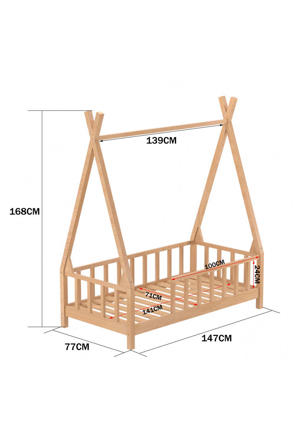 Kid’s Premium Wood House Bed Frame with Fence