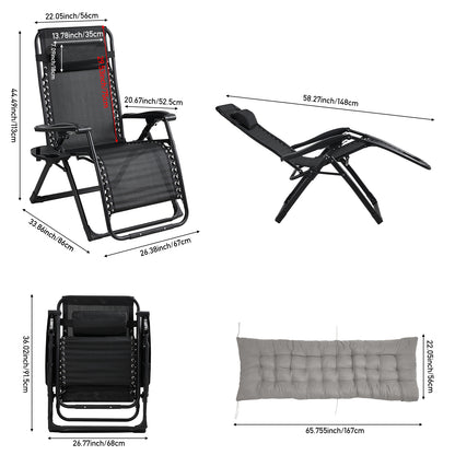 Zero Gravity Outdoor Recliner with Seat Cushion & Headrest
