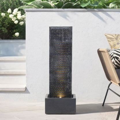 Rectangle Stone-Styled Cascading Waterfall Fountain with LED Lights