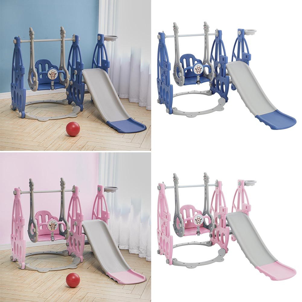 Blue/Pink 3 in 1 Kids Swing and Slide Set Toddler Climber Playset