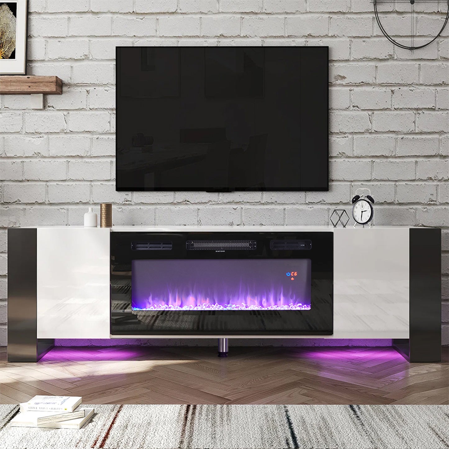 Recessed Electric Fireplace TV Stand with Remote Control