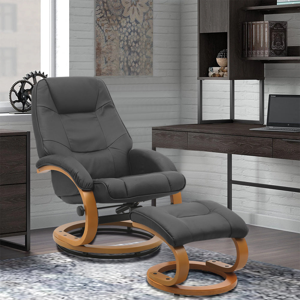 Walnut color/Black Brown/Grey/Ergonomic Executive Office Reclining Chair with Footstool