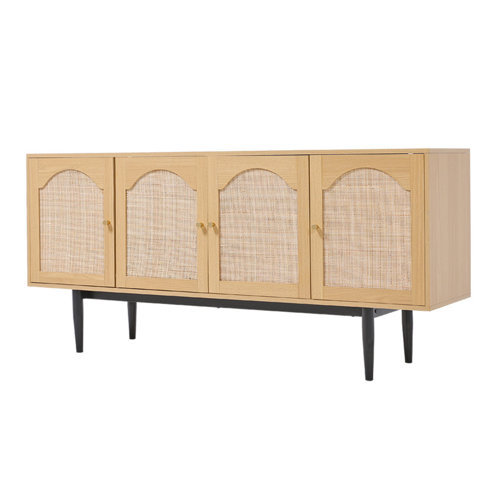 Modern Wood Woven 4-Door Accent Cabinet