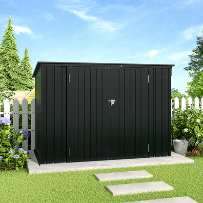 200CM Wide Outdoor Metal Garbage Storage Shed with Hinged Lid
