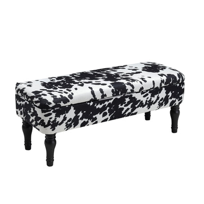 Cow Print Velvet Upholstered Storage Bench