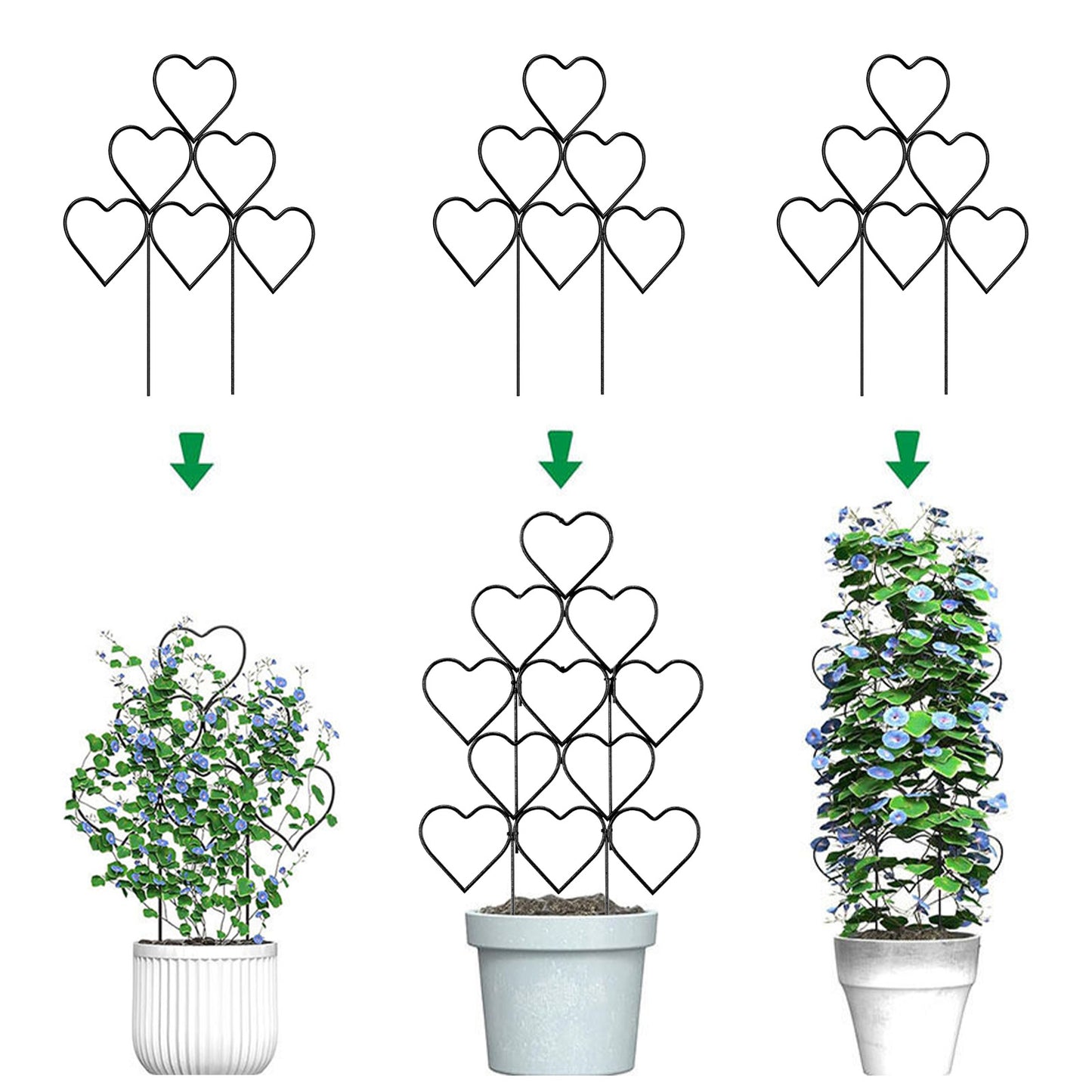 3Pcs Heart-Shaped Stackable Plant Climbing Trellises